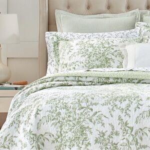 Laura Ashley King Cotton Bedding Sage Green Off White Two Matching Shams New